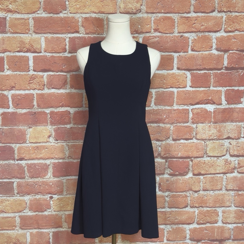 Ann Taylor Loft Navy A-Line Fit & Flare Knee Length Career Dress Size 2P